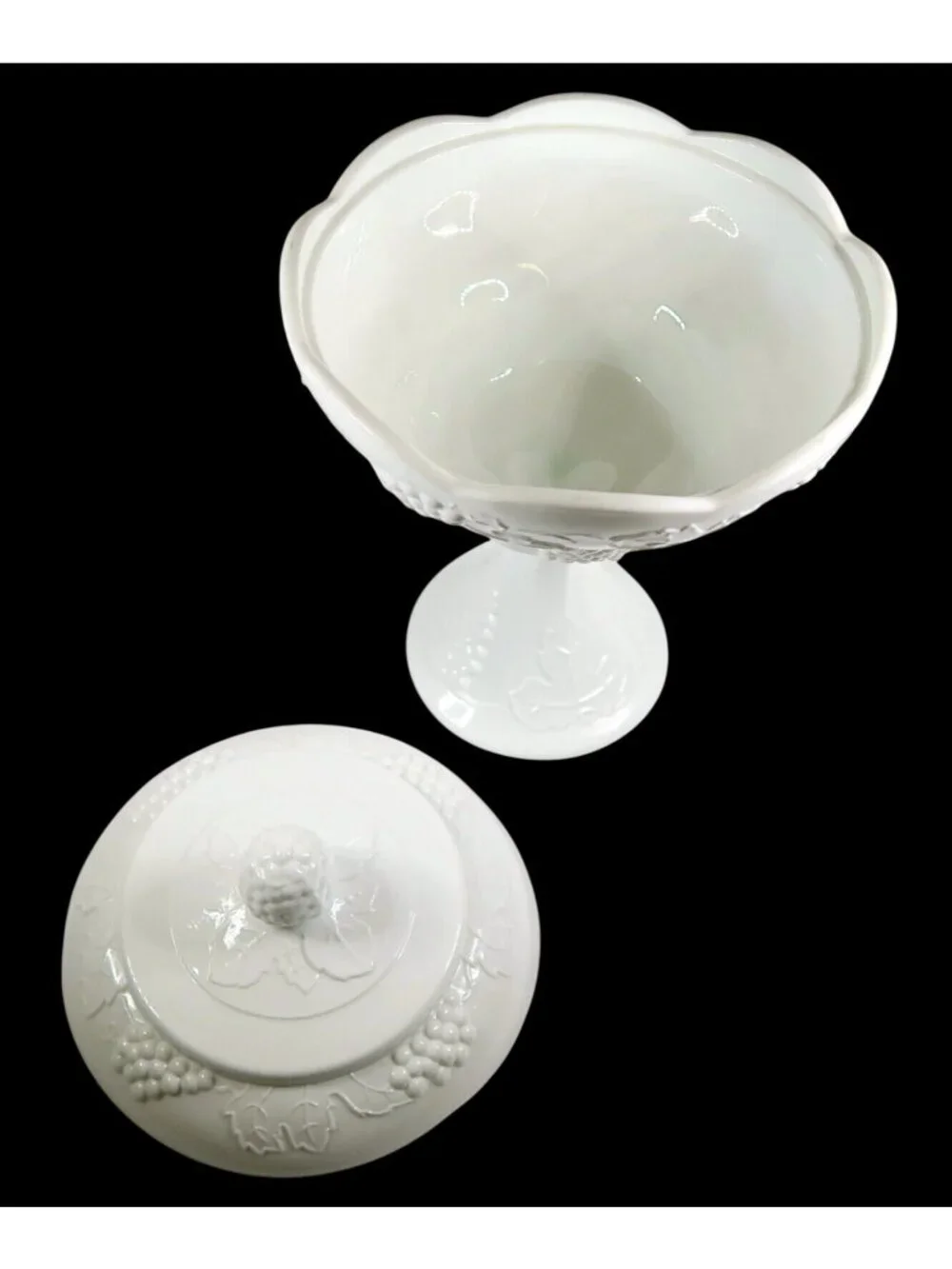 Colony Harvest Milk Glass Compote with Lid Vintage Mid-Century Wedding Bowl